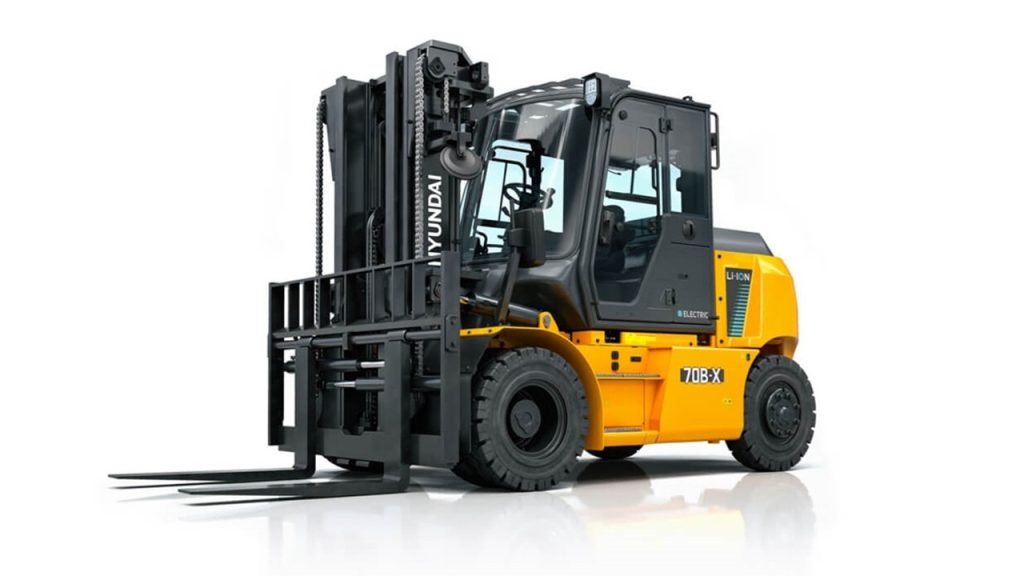 Hyundai 70B-X lithium-ion electric forklift on white background