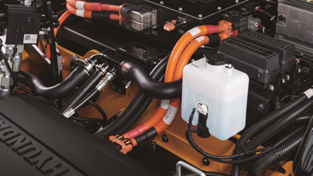 Internal lithium-ion battery and electrical system of a Hyundai B-X series electric forklift